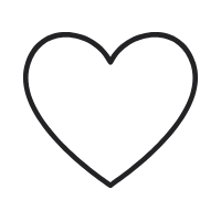 Un contorno en blanco y negro de un corazón sobre un fondo blanco.