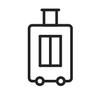 Un icono en blanco y negro de una maleta con ruedas.