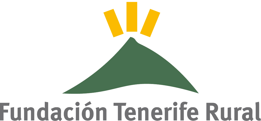 Un logotipo para la Fundación Tenerife Rural con un volcán y el sol.