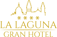 A gold logo for la laguna gran hotel