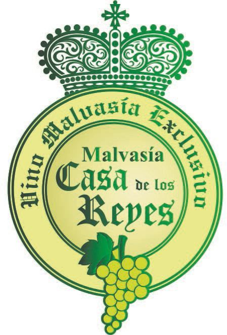 Un logotipo para Malvasia Casa de los Reyes con una corona y uvas.