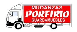 Un camión blanco con un cartel rojo que dice mudanzas porfirio guardamuebles