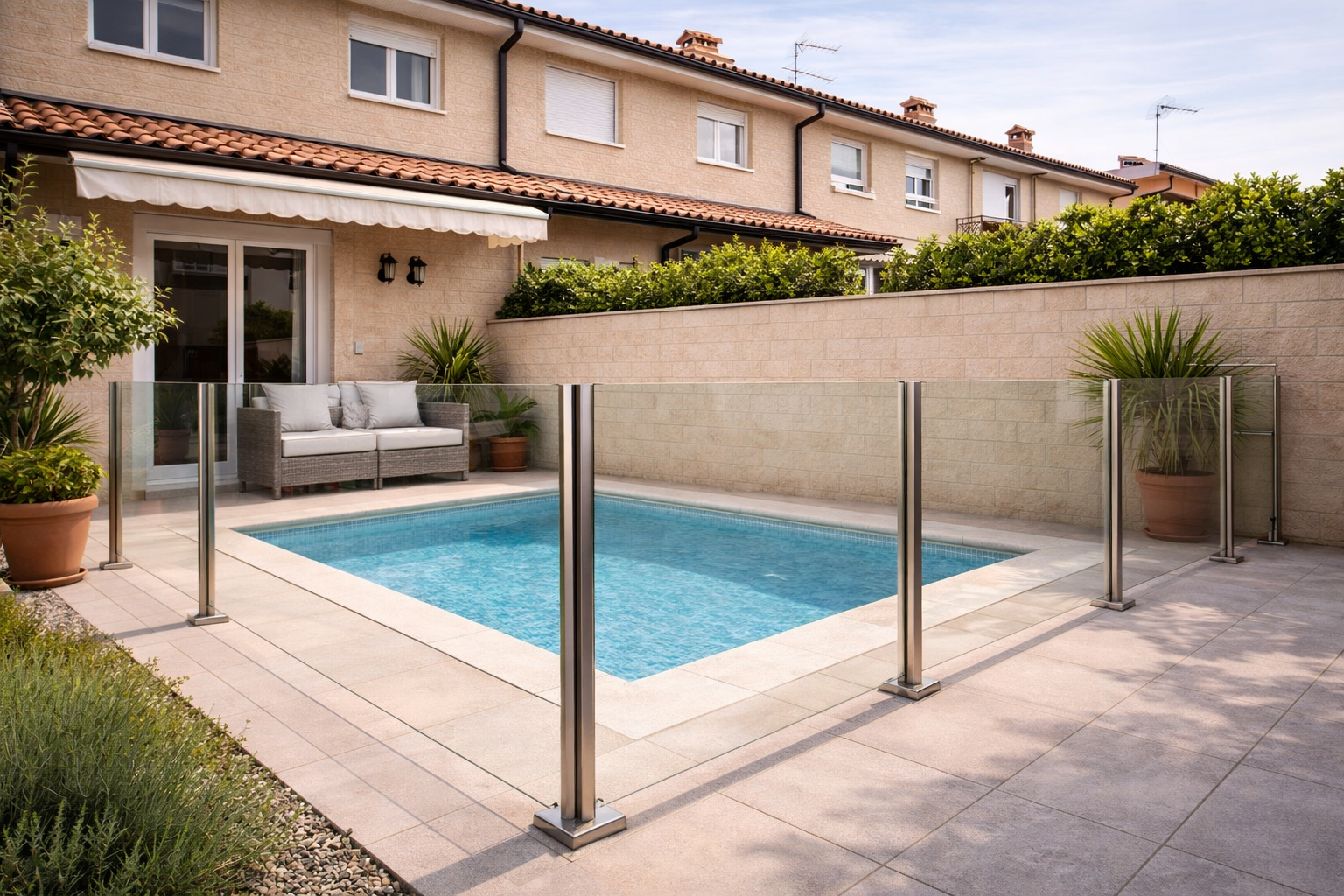 Barandilla de cristal en piscina