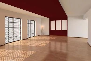 Modernes, leeres Wohnzimmer mit Parkettboden