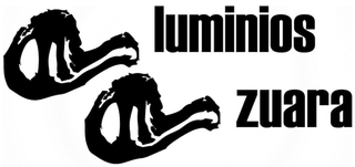 Logotipo con dos calaveras de p&aacute;jaros estilizadas, la palabra "luminios" encima de "zuara".