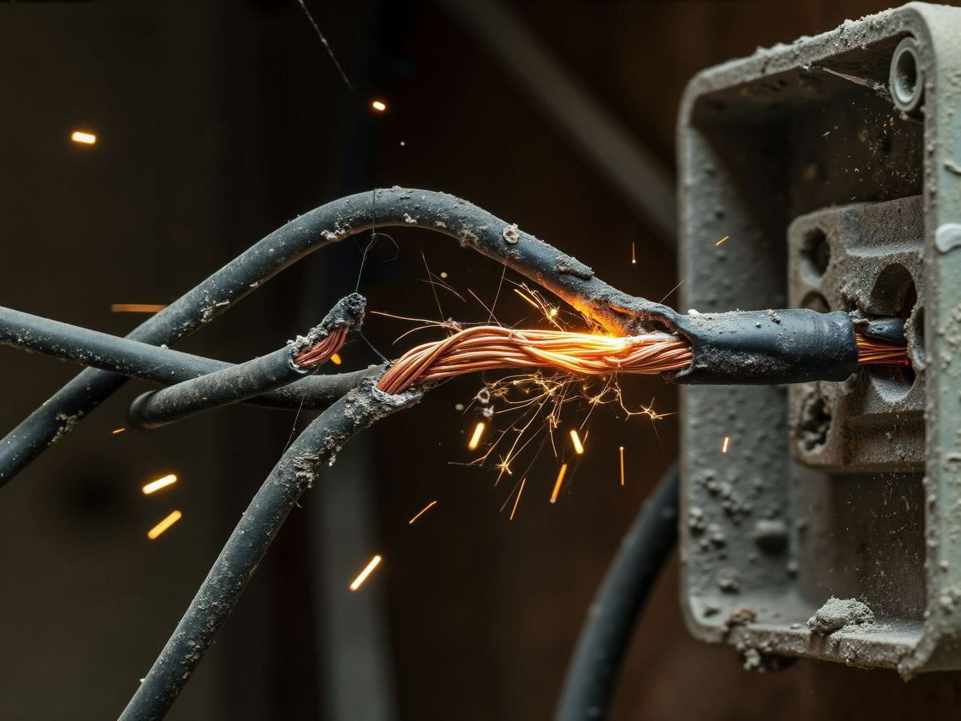 Câble électrique cassé avec étincelle