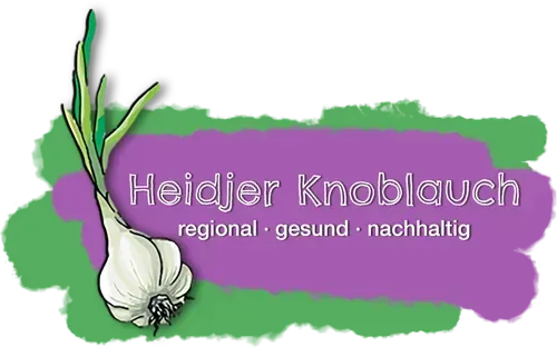 Eine Cartoon-Zeichnung einer Knoblauchknolle auf einem grün-violetten Hintergrund.