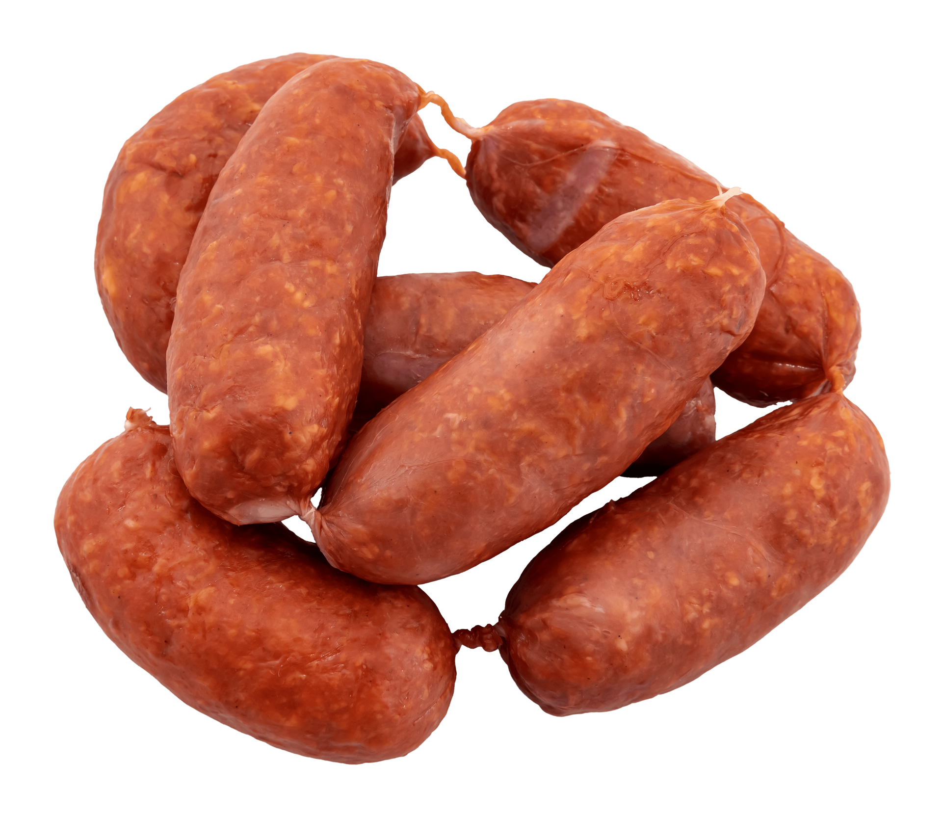 Un tas de saucisses sont empilées les unes sur les autres sur un fond blanc