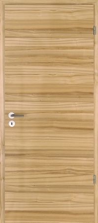 Eine Nahaufnahme einer Holztür mit einem Griff.