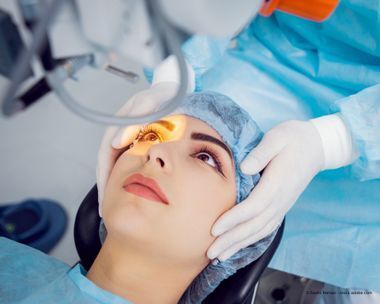 Augenarztpraxis Privatdozent Dr. med. Ch. Winkler von Mohrenfels Eine Frau kurz vor der Augen-OP