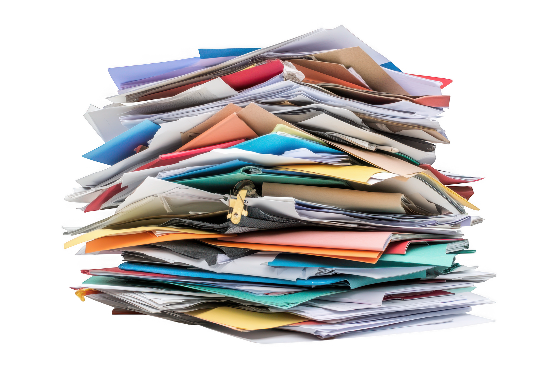 Pile de papiers colorés empilés.