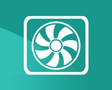 Ein Ventilatorsymbol auf grünem Hintergrund.