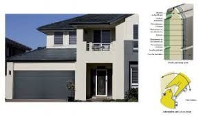 Maison moderne avec garage et schéma de sa construction