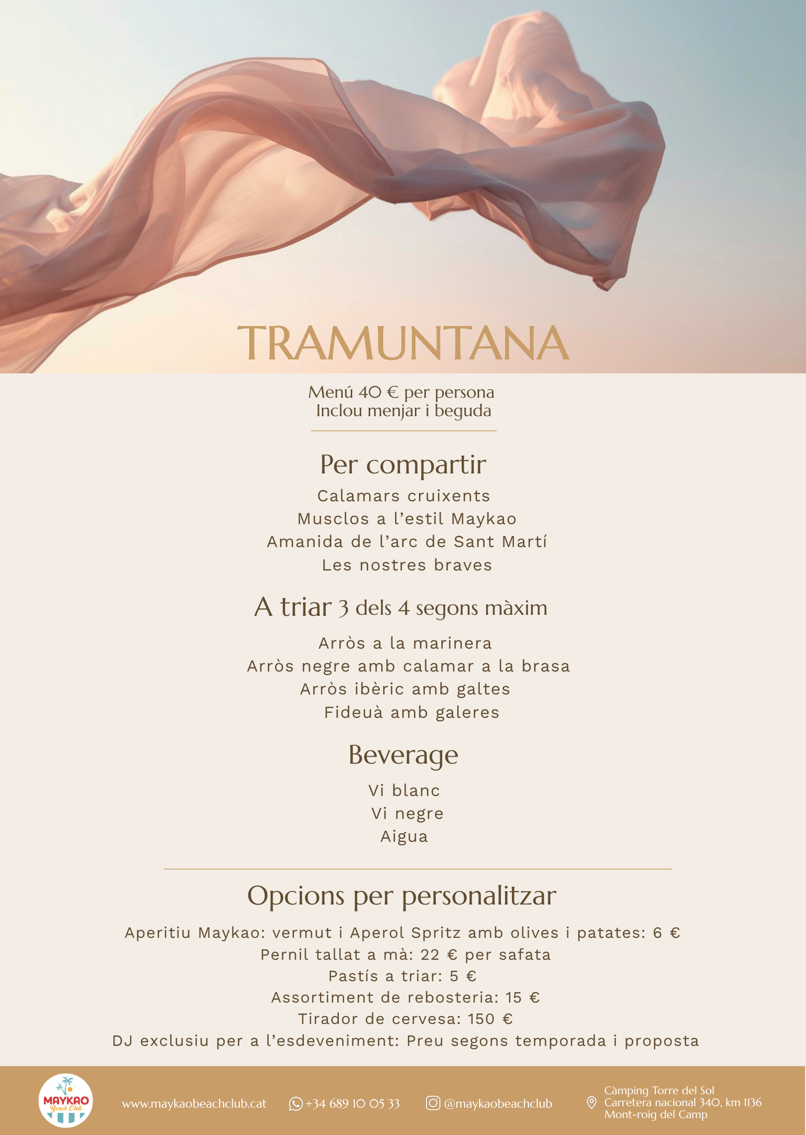 Un menú beix titulat