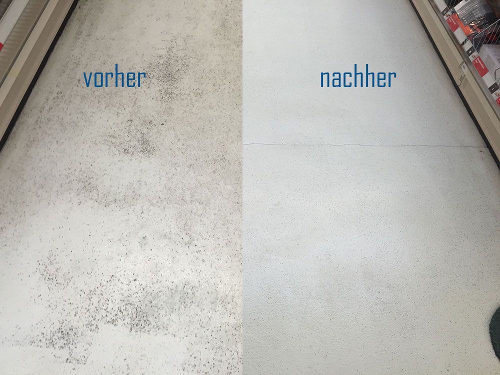 Ein Vorher-Nachher-Foto eines schmutzigen Bodens