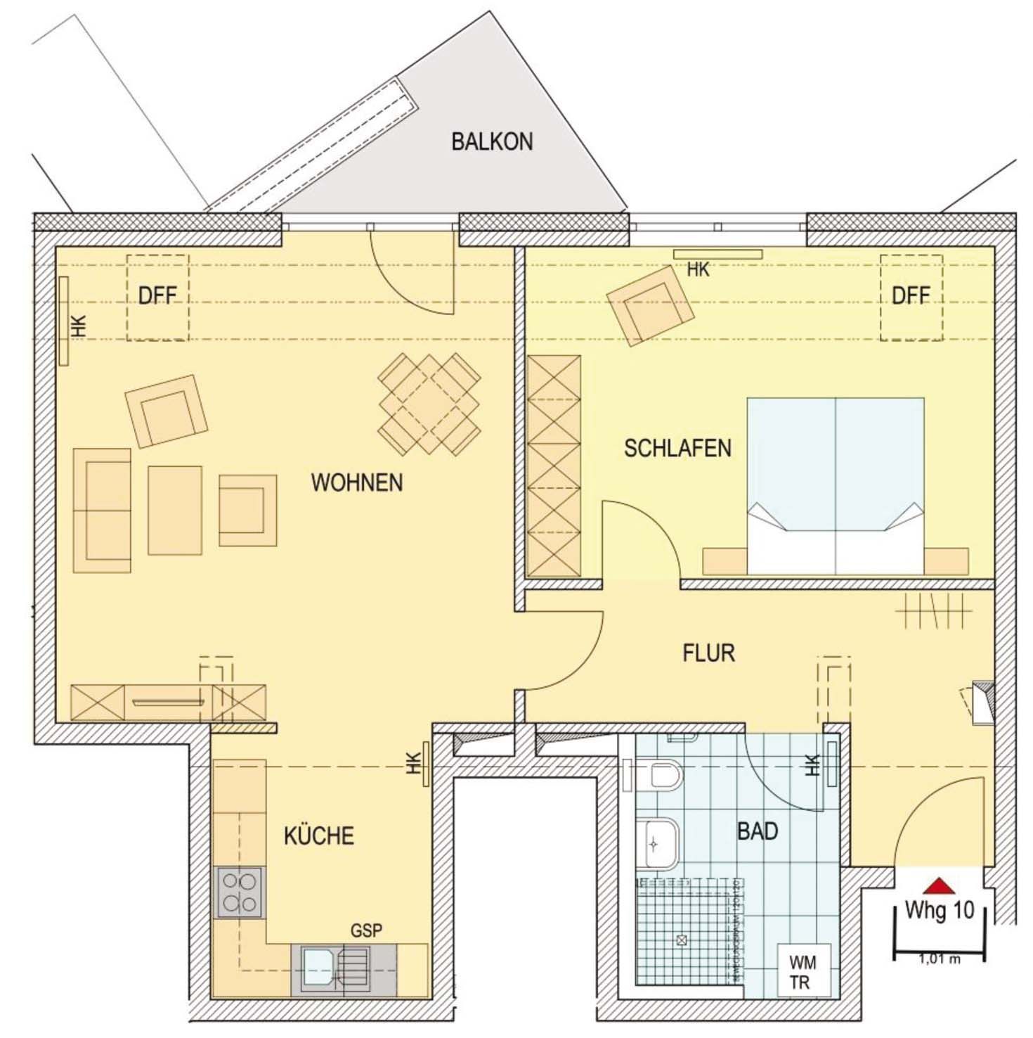 Ein Grundriss eines Hauses mit Balkon