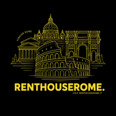logo skyline roma, colosseo e altri monumenti che rappresentano rent house rome