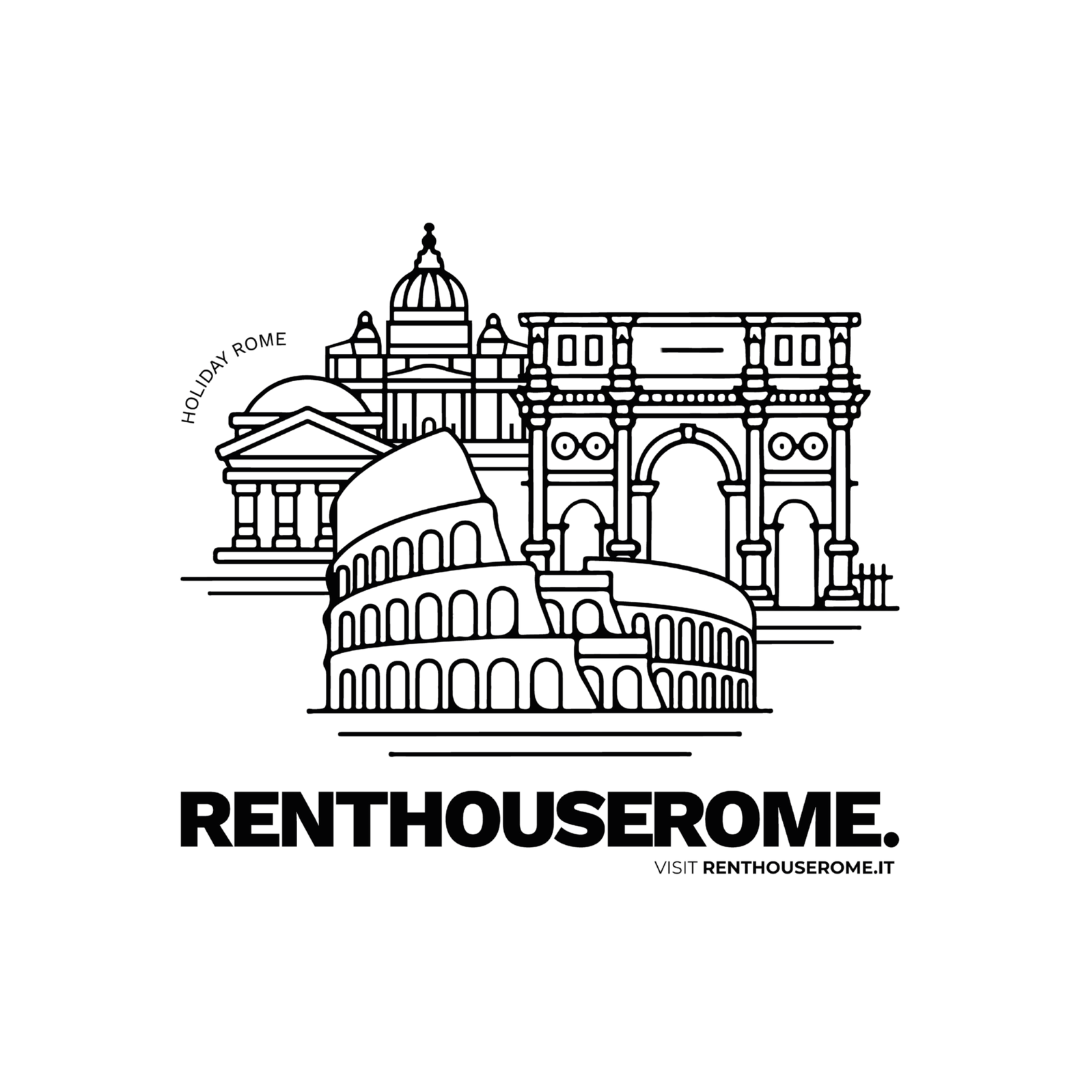 Monumenti Roma e logo renthouserome in bianco e nero