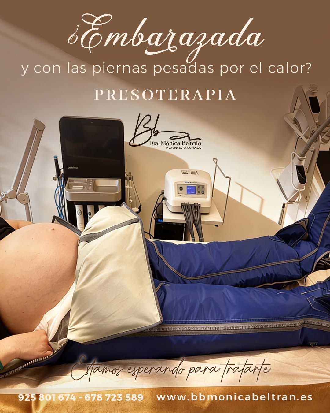 Madre recibiendo un masaje relajante con texto promocional de regalo para el Día de la Madre.