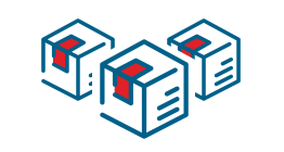 Un icono azul y rojo de tres servidores apilados uno encima del otro sobre un fondo blanco.