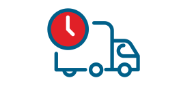 Un icono de un camión de reparto con un reloj en el fondo.