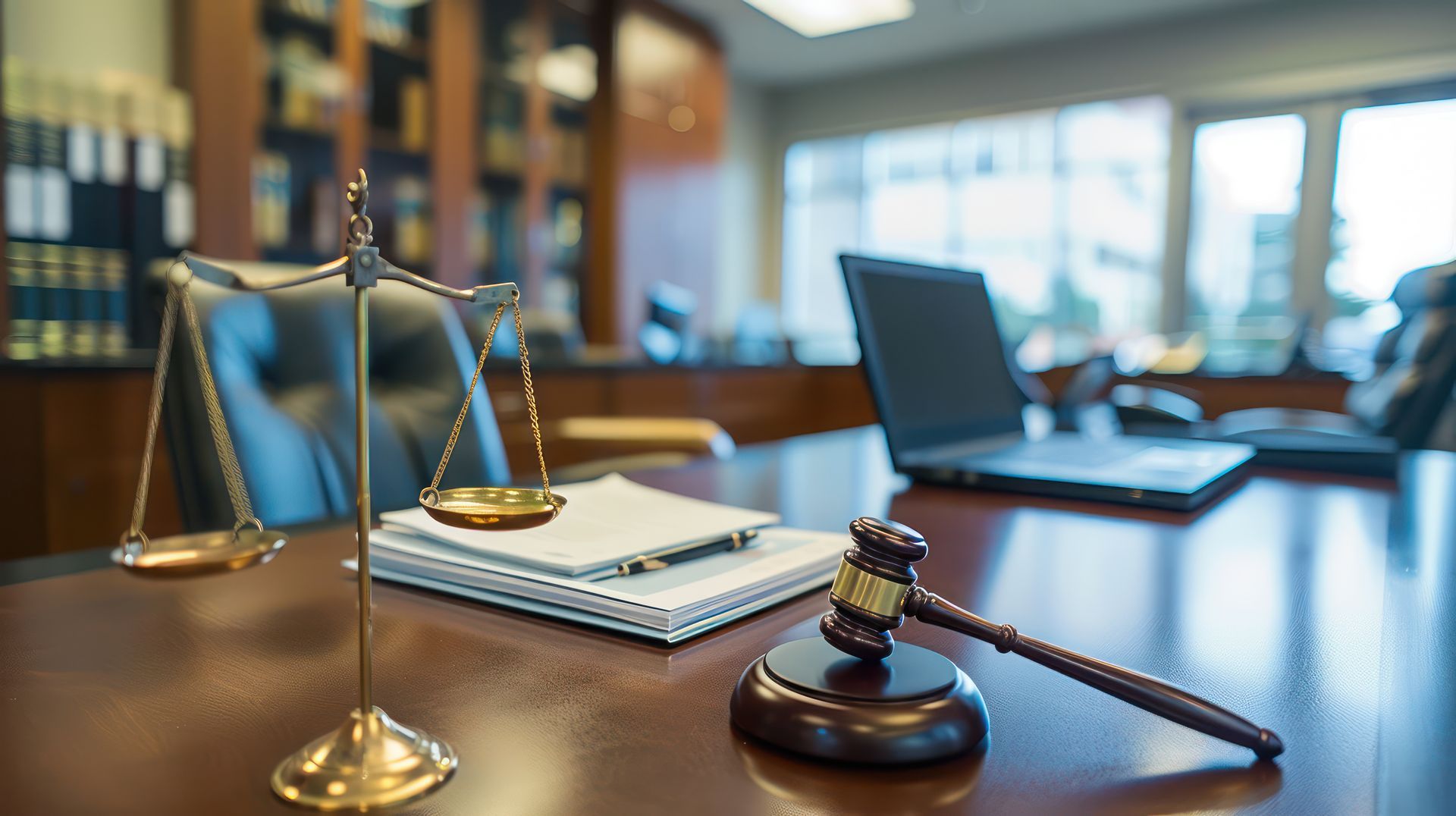 Balance de justice posée sur un bureau