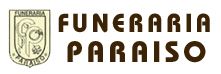 Un logotipo para funeraria paraíso con un escudo sobre fondo blanco.