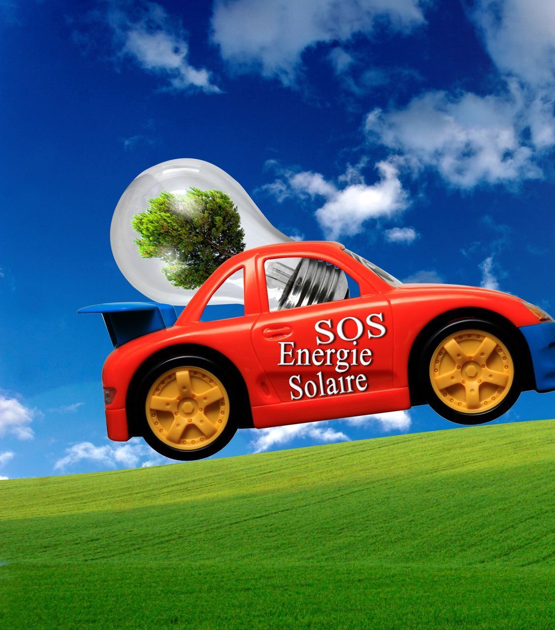 Voiture avec inscription SOS énergie solaire