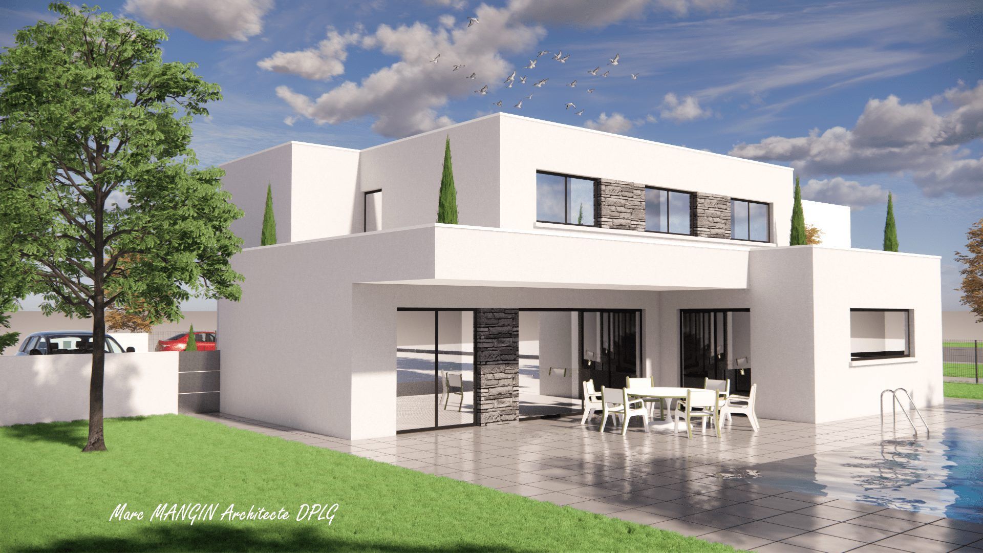 Maison blanche avec piscine