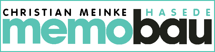 Logo f&uuml;r Christian Meinike memobau, schwarzer Text auf gr&uuml;nem und t&uuml;rkisfarbenem Hintergrund.
