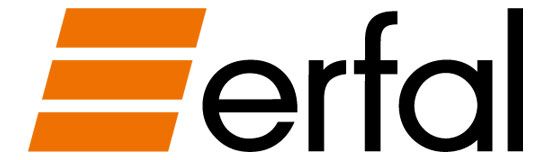 das logo für erfal ist orange und schwarz und steht auf weißem hintergrund - Partner und Hersteller von Koke Raumausstattung - Tobias Liebrand - vor Ort in Senden und Lüdinghausen