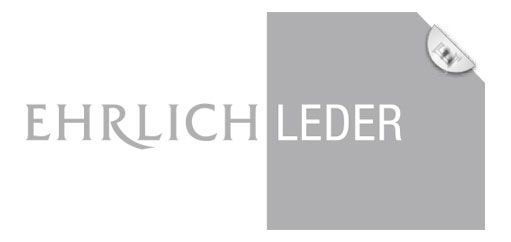 ein graues und weißes Logo mit der Aufschrift ehrlichleder - Partner und Hersteller von Koke Raumausstattung - Tobias Liebrand - vor Ort in Senden und Lüdinghausen