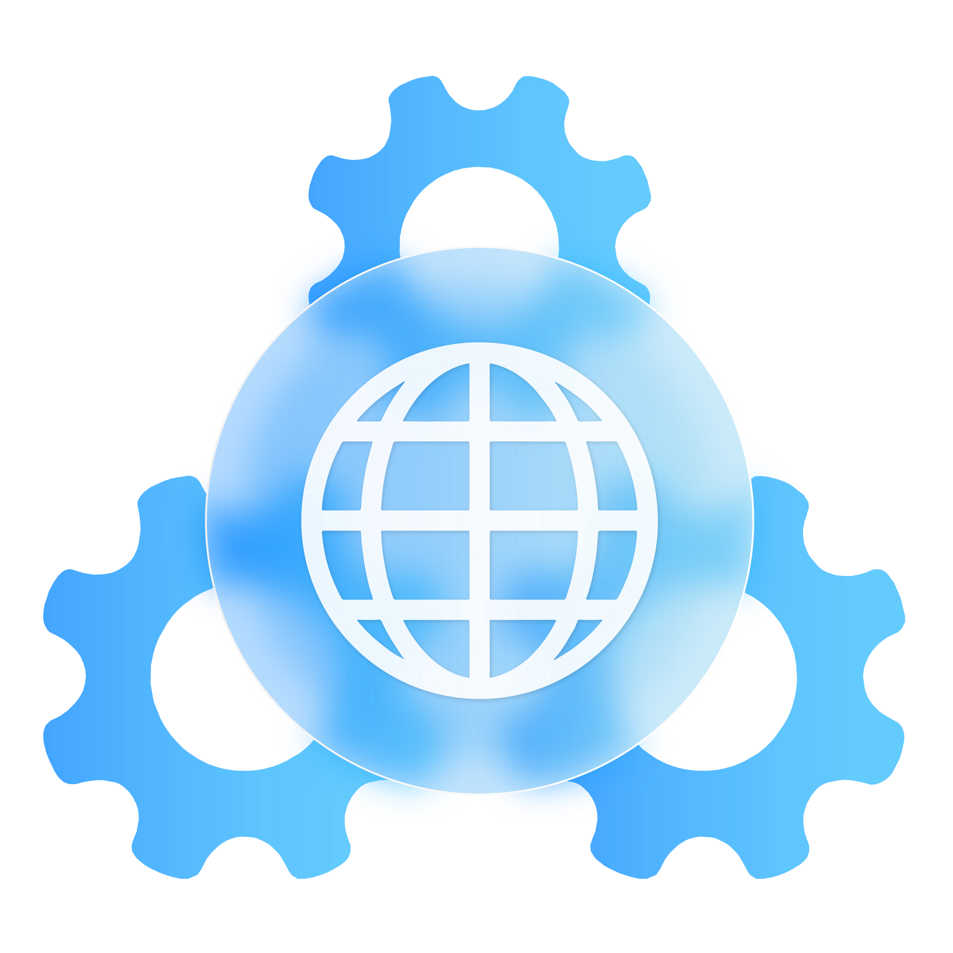 Des engrenages bleus entourant une icône de globe terrestre suggèrent des paramètres globaux.