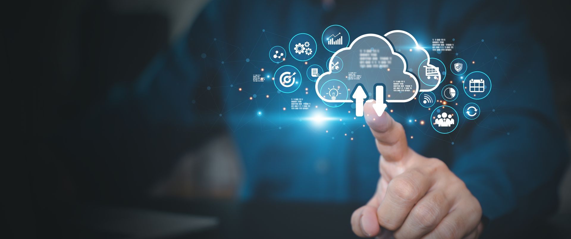 Une personne touche un écran hologrammique