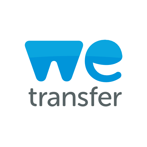 Sininen ja harmaa ”we transfer” -logo valkoisella taustalla