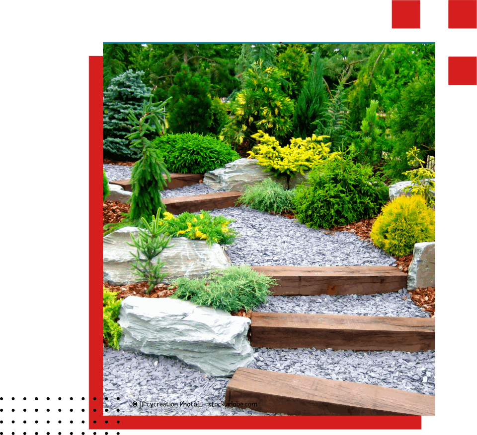 Garten mit Weg aus Muscheln