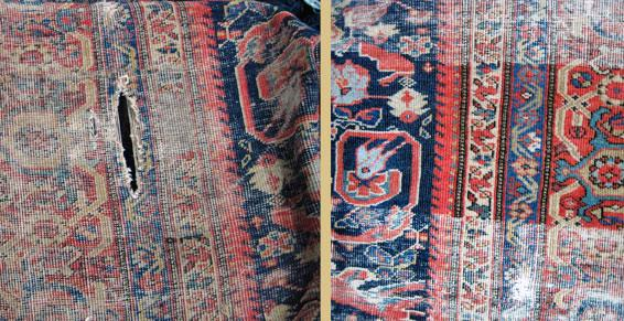 Tapis persan soltanahad XVIIème siècle - Avant (à gauche) - Après (à droite)
