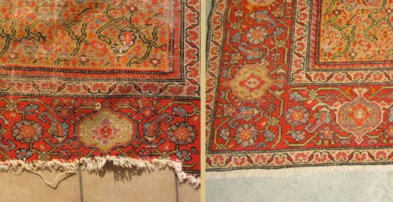 Tapis persan malayer XVIIème siècle - Avant (à gauche) - Après (à droite)