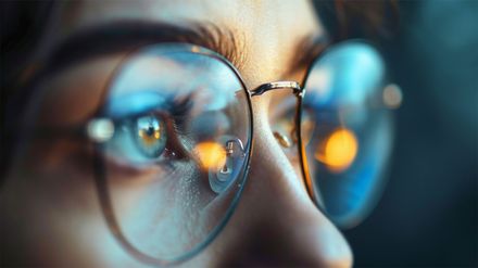 Un gros plan d'une femme portant des lunettes.