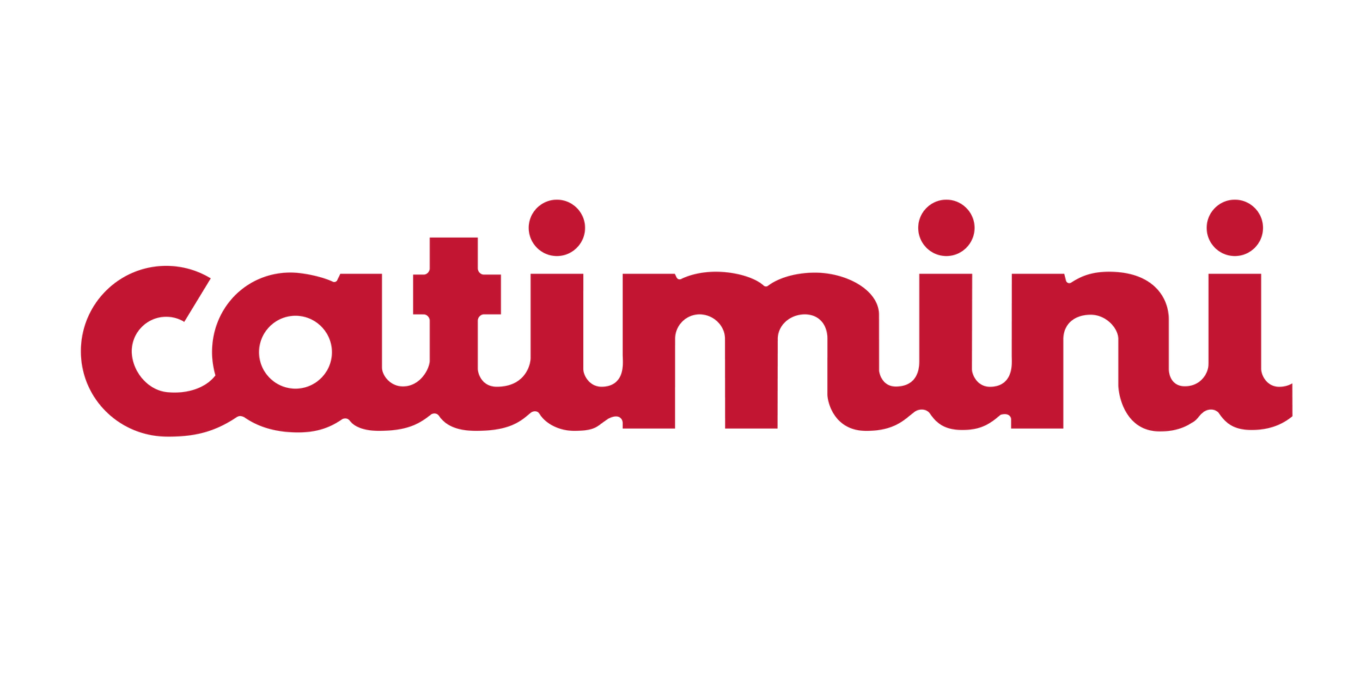 Le logo catimini est rouge et blanc sur fond blanc.