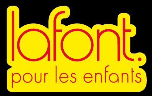 A yellow and red logo for lafont pour les enfants