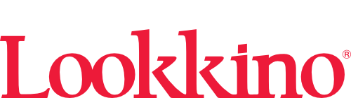 Un logo rouge et blanc pour lookkino sur fond blanc