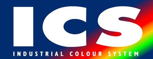 El logotipo del sistema de color industrial de ICS es azul y blanco.