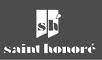 Un logotipo en blanco y negro de Saint Laurent está sobre un fondo negro.