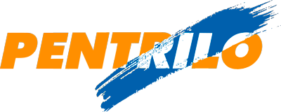 Un logotipo azul y naranja para Pentrillo con una pincelada.