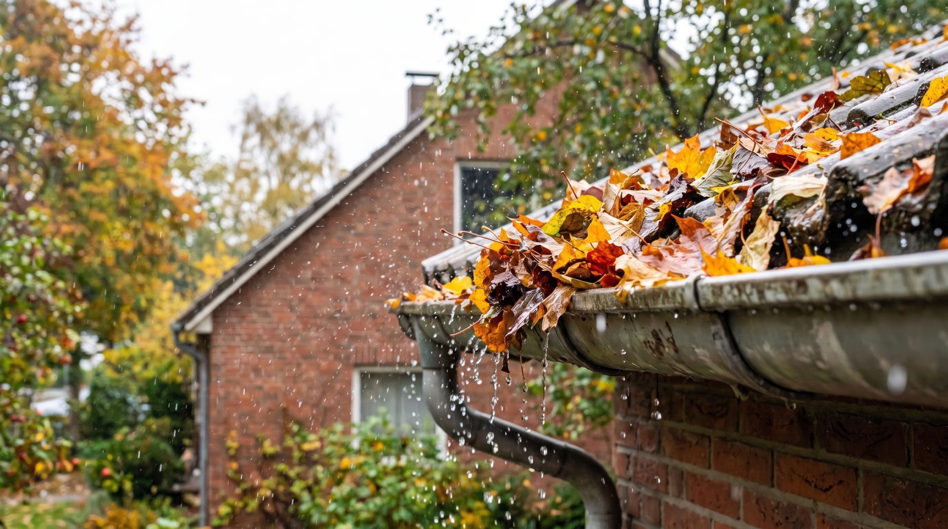 Gouttières bouchées par des feuilles.