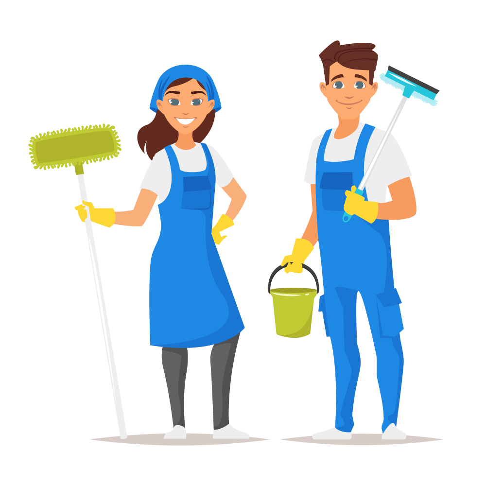Un homme et une femme d'une entreprise de nettoyage.