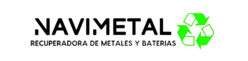 Un logotipo para Navimetal con un símbolo de reciclaje verde.