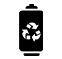 Un icono en blanco y negro de una lata con un símbolo de reciclaje encima.