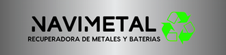 Un logotipo para Navimetal con un símbolo de reciclaje verde.